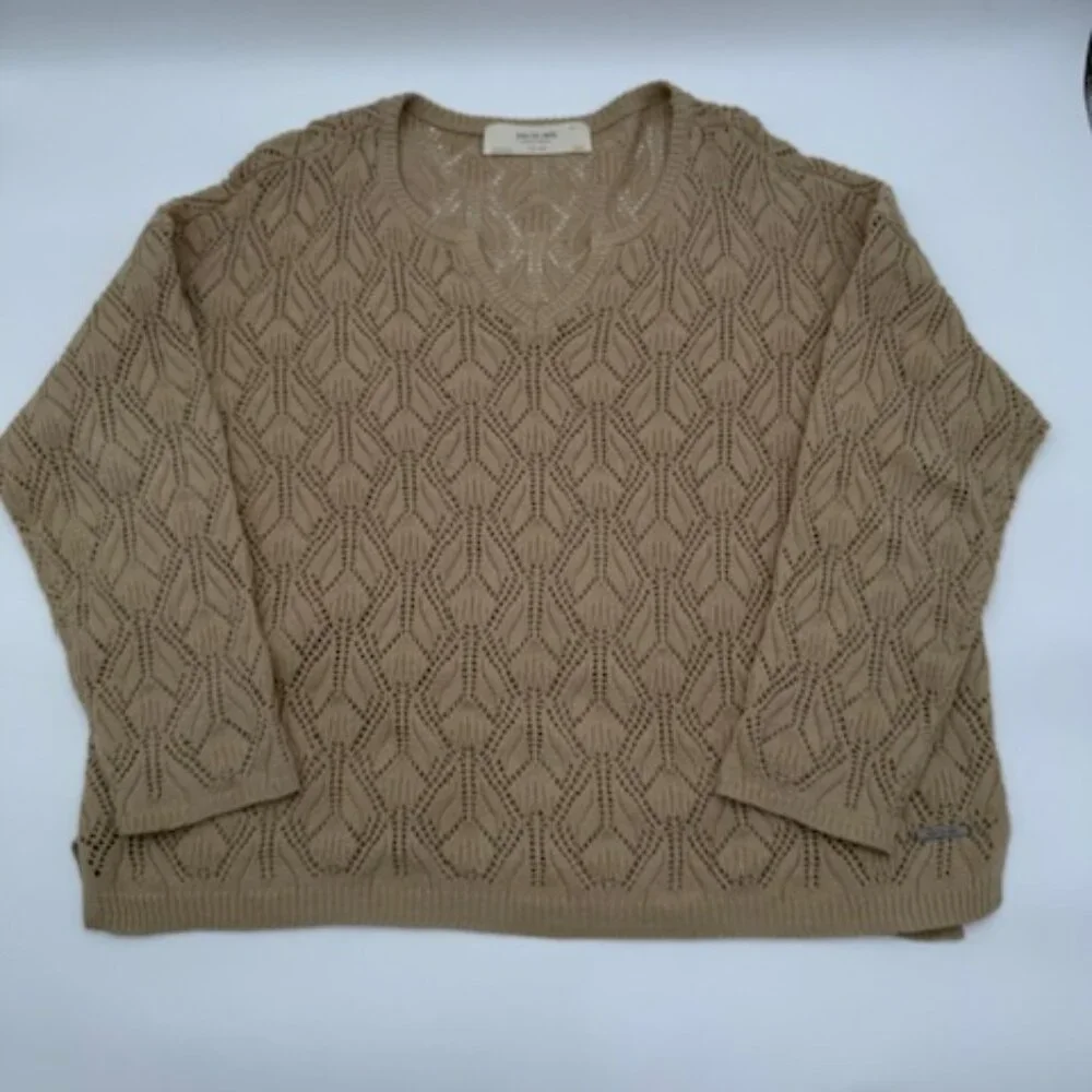 Peace Love World Boheme Open Knit V Neck Sweater XL Boho Crochet QVC